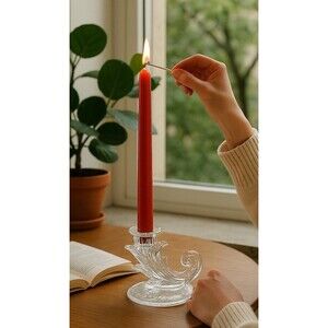 Vintage Fostoria Baroque Glass Taper Candle Holder Chintz Floral Etching